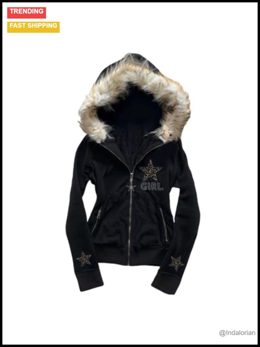 Y2K Faux Fur Zip Up Hoodie Women Oversized Grunge Sweatshirt Streetwear Jacket